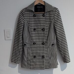 Sandro Ferrone Black & White Houndstooth Double Breasted Peacoat/Blazer Size 8